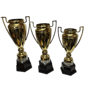 Copón metálico en acabado dorado  CY900 con base de madera