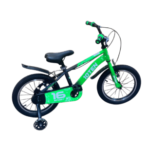 Bicicleta 10TEN, Aro 16, Marco Acero HI-TEN, Black/Gren. Ruedas laterales con luces de colores.