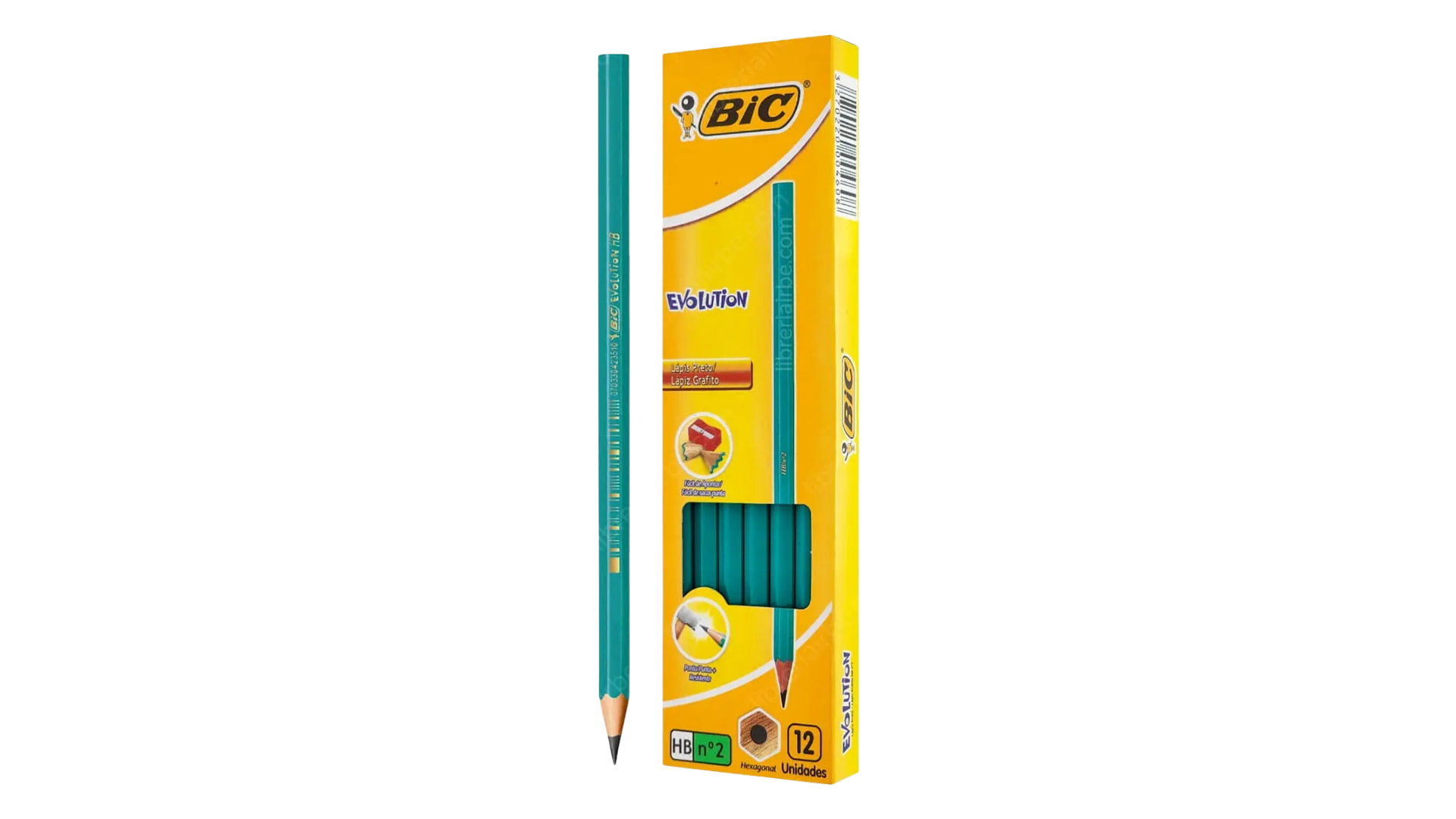 Lápiz Grafito Bic N°2 HB Evolution Sin Goma