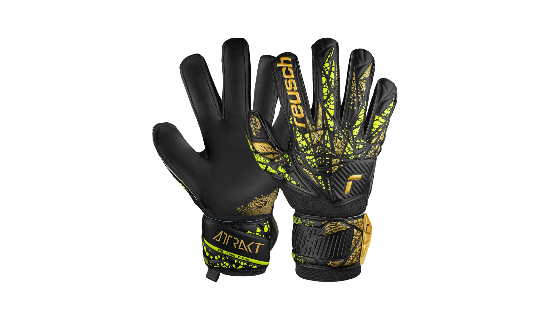 GUANTE ARQUERO REUSCH ATTRAKT INFINITY FERULA ADULTO GK24-25 NEGRO/DORADO/AMARILLO