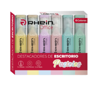 DESTACADOR DE ESCRITORIO RHEIN PUNTA BISELADA 6 COLORES PASTEL