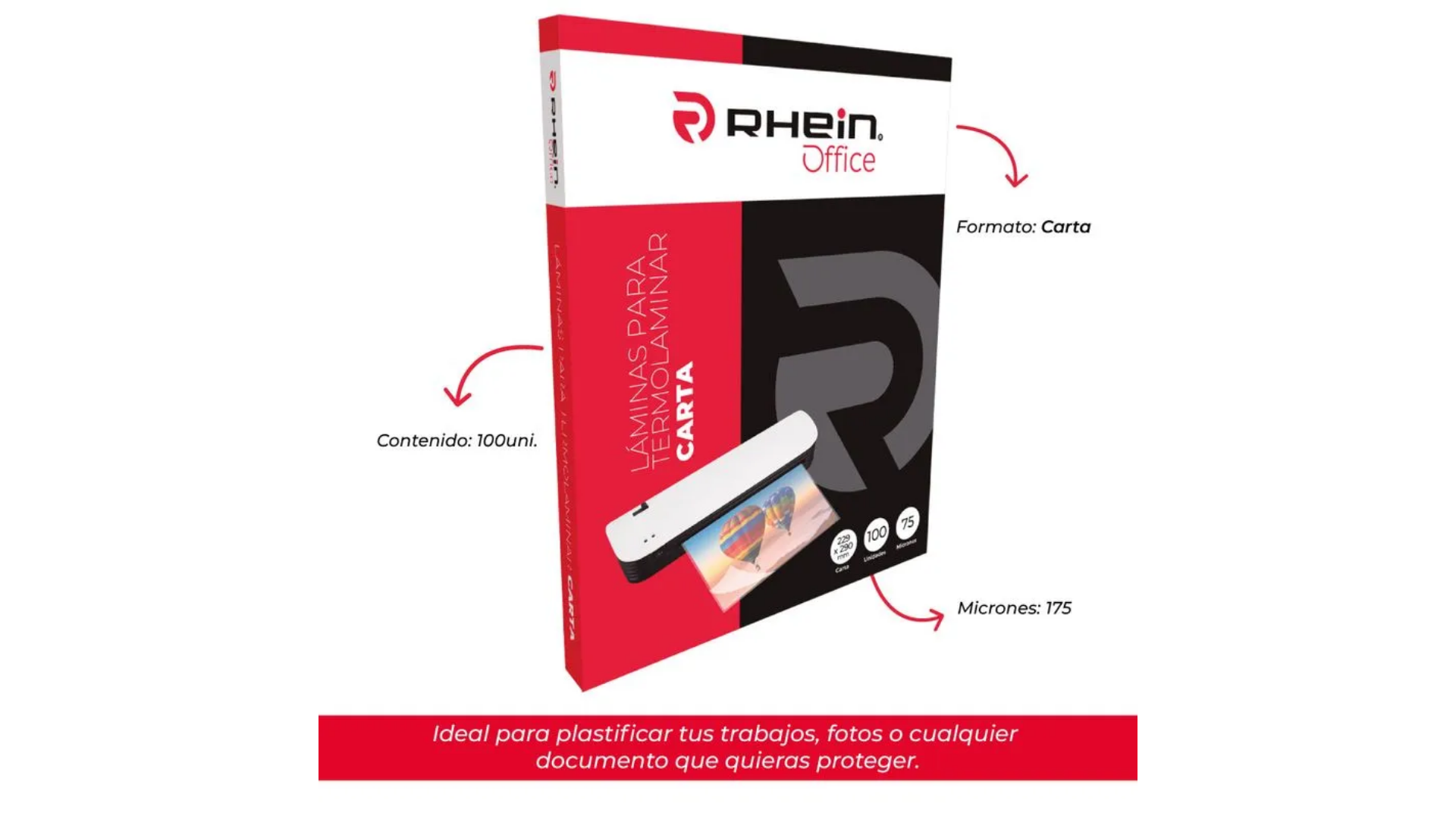 Resma laminas Para Termolaminar 229 X 290 Mm Carta 100 Un 175 Micrones Rhein - Imagen 2